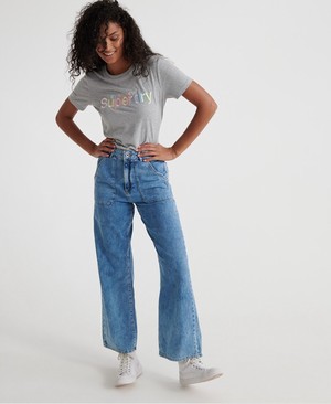 Superdry Frankie Wide Leg Női Farmer Kék | JUNVI5861